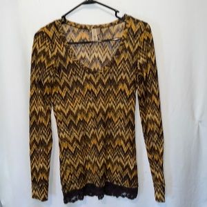 BKE Lace Long Sleeve Sheer szM multicolor light weight top Like New 🤎💛🧡
